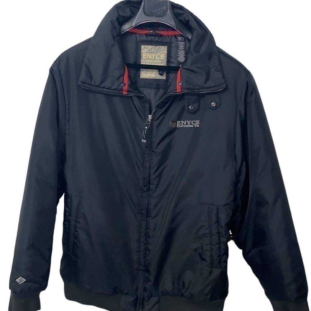 ENYCE mens black nylon woven bomber jacket. Quilted lining.Size Large.Like New !